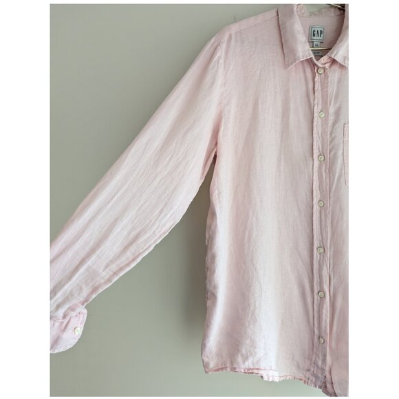 GAP Linen Boyfriend Shirt in Light Shell Pink - Picture 4 of 8